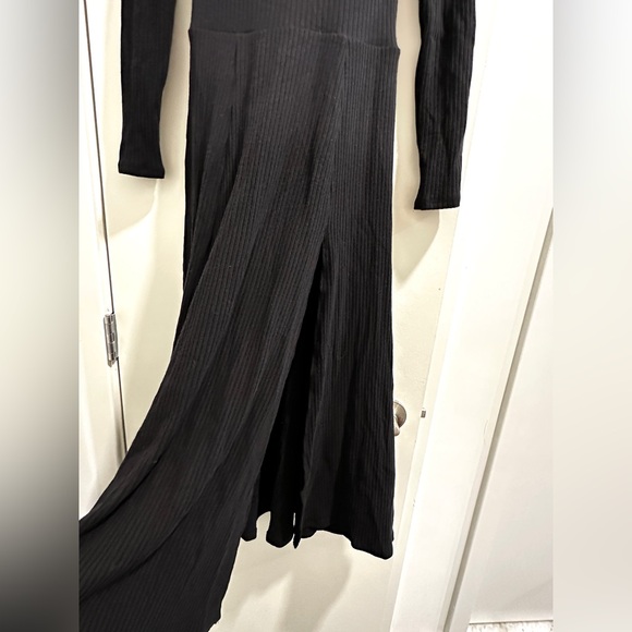 Reformation Banks Black Knit Ribbed Long Sleeve Midi Dress Size M - Picture 8 of 11
